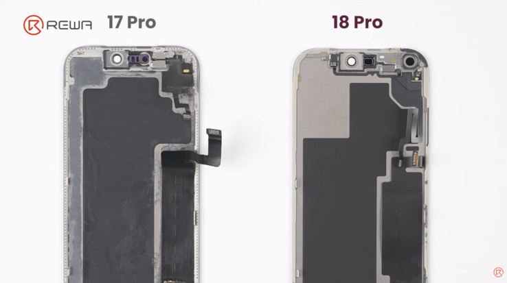 iPhone 17 Pro против iPhone 18 Pro: изображение задней панели дисплея с новой компоновкой.