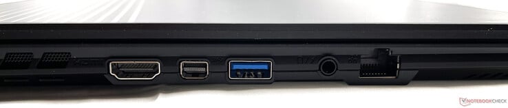 Левая сторона: HDMI 2.1, Mini DisplayPort 1.4, USB Type-A 3.2 Gen. 1, аудио разъем, 2.5-Гбит LAN