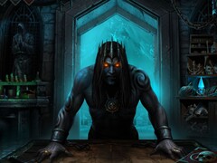 Измененное изображение, показывающее некроманта Иратуса в игре Iratus: Lord of the Dead.