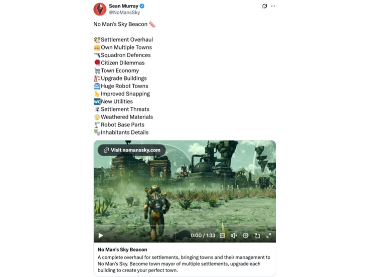 Глава студии Hello Games делится подробностями об обновлении Beacon для No Man's Sky. (Источник изображения: Шон Мюррей на X)