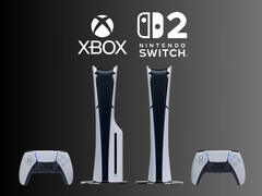 Консоли PS5 показаны под логотипами Xbox и Nintendo Switch 2 (Источник изображения: Sony PlayStation, Microsoft Gaming, Nintendo of America с правками)