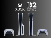 Консоли PS5 показаны под логотипами Xbox и Nintendo Switch 2 (Источник изображения: Sony PlayStation, Microsoft Gaming, Nintendo of America с правками)