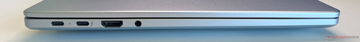 Слева: Слева: USB-C 3.2 Gen.1 (5 Гбит/с, режим DisplayPort ALT, Power Delivery), USB-C 4.0 с Thunderbolt 4 (40 Гбит/с, режим DisplayPort ALT, Power Delivery), HDMI 2.1 TMDS, 3,5 мм аудио