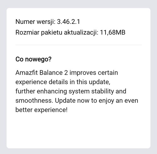 Примечания к выпуску прошивки 3.46.0.1 для смарт-часов Amazfit Balance 2