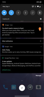 В Android 10 при выборе тёмного оформления уведомления также приходят на чёрном фоне