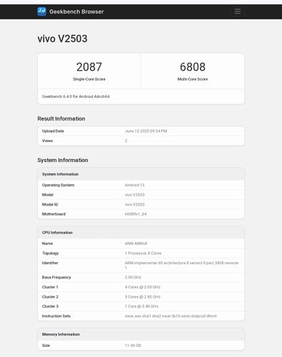 Листинг Vivo X200 FE Geekbench (источник изображения: Abhishek Yadav on X)