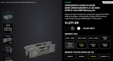 Текущая цена комплекта оперативной памяти Corsair Vengeance 64GB DDR5. (Источник изображения: Corsair)