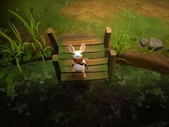 Квилл отдыхает на деревянном мосту в игре Moss: The Forgotten Relic.