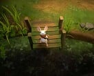 Квилл отдыхает на деревянном мосту в игре Moss: The Forgotten Relic.