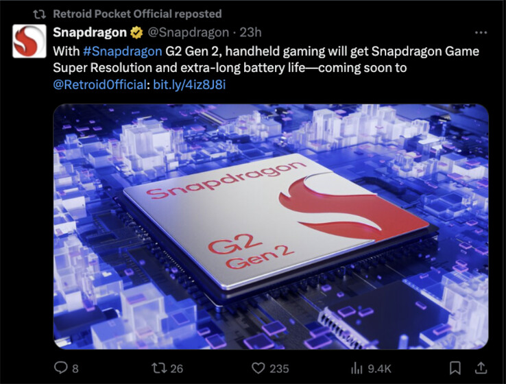 В марте компания Qualcomm рассказала об использовании Snapdragon G2 Gen 2 компанией Retroid. (Источник изображения: Qualcomm &amp; X)