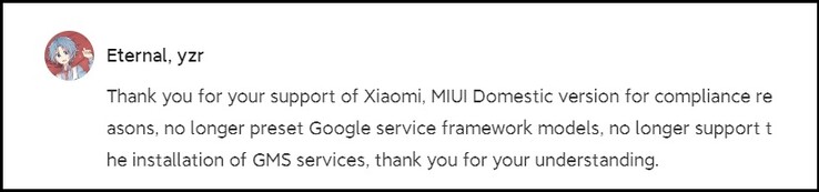 Ответ модератора на форуме Xiaomi (Изображение: Xiaomi, автоматический перевод)