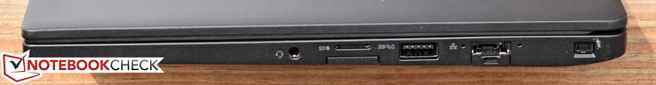 Справа: 3.5 мм комбинированный аудио разъем, microSDXC, слот SIM-карты, USB 3.0 (для зарядки), Ethernet-порт, слот замка Kensington