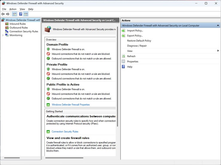 Брандмауэр Windows Defender с расширенной безопасностью