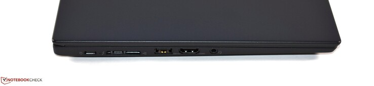 Левая сторона: USB 3.1 Gen 1 Type-C, Thunderbolt 3, miniEthernet, USB 3.0 Type-A, HDMI, аудио разъем