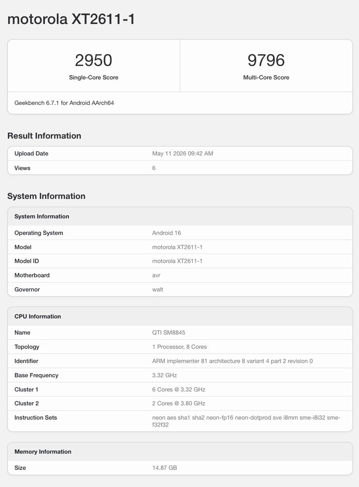 Листинг Geekbench для Lenovo Legion Y70.