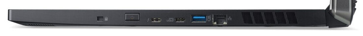 Правая сторона: слот замка, клавиша включения, Thunderbolt 3, USB 3.2 Gen 1 (Type-C), USB 3.2 Gen 1 (Type-A), гигабитный Ethernet