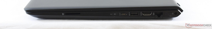 Справа: SD-картридер, USB Type-C Gen. 1, USB 3.0, HDMI, Ethernet 10/100/1000, коннектор питания