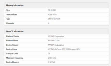 GeForce Технические характеристики ноутбука RTX 5050 (источник изображения: Geekbench)