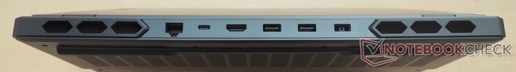 Задняя сторона: RJ-45, USB 3.2 Gen2 Type-C (DisplayPort 1.4, Power Delivery 140 Вт), HDMI 2.1, 2x USB 3.2 Gen1 Type-A, разъем питания