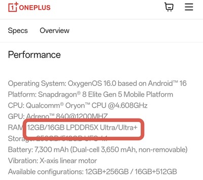 OnePlus 15 Оперативная память