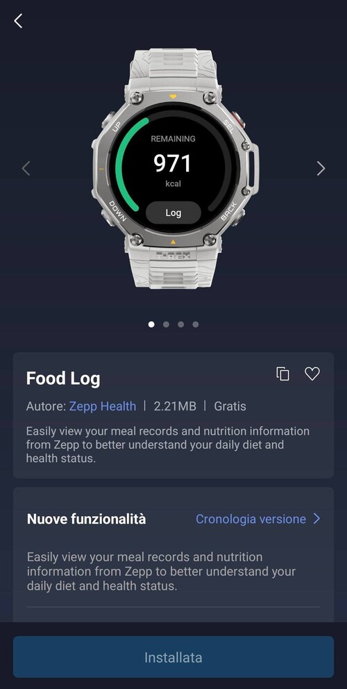 Снимок экрана нового приложения Amazfit Food Log Mini. (Источник изображения: Маттео Калори через группу Amazfit Official Outdoor Community на Facebook)