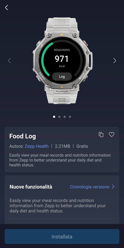 Снимок экрана нового приложения Amazfit Food Log Mini. (Источник изображения: Маттео Калори через группу Amazfit Official Outdoor Community на Facebook)