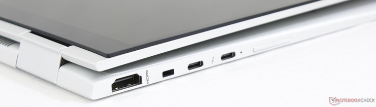Правая сторона: качелька регулировки громкости, 2x USB Type-C (Thunderbolt 3), DriveLock, HDMI 1.4