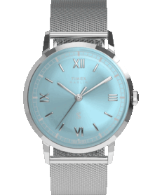 Часы Timex x Todd Snyder Marlin Mesh с циферблатом цвета «аква-блю» с солнечным узором и миланским браслетом.