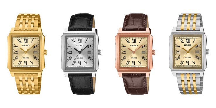 Слева направо: часы Casio MTP-B190G-9BV, MTP-B190L-7BV, MTP-B190RGL-9BV и MTP-B190SG-9BV