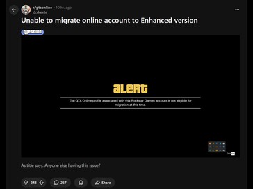 Сообщение Reddit о проблеме миграции в GTA 5 Enhanced (Источник изображения: Grand Theft Auto Online subreddit)