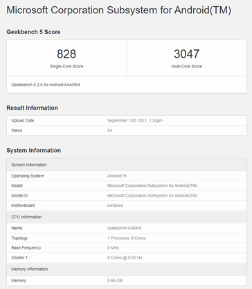 Geekbench, результаты теста Windows 11 Android subsystem на ARM (Изображение: Geekbench)