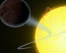Художественная иллюстрация, на которой звезда поглощает коричневый карлик.