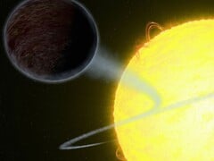 Художественная иллюстрация, на которой звезда поглощает коричневый карлик.