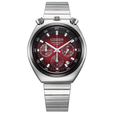 Вид спереди часов Citizen Tsuno Chronograph AN3714-84Z с красным градиентным циферблатом,
