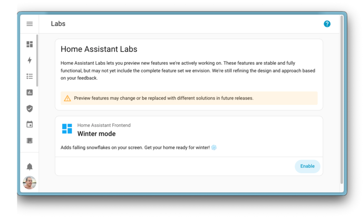 Снимок экрана новой области Home Assistant Labs. (Источник изображения: Home Assistant)