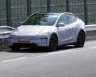 Tesla Model Y Performance 2026 года выпуска на гоночной трассе Нюрбургринг. (Источник изображения: CarSpy/YT)