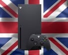 Xbox Series X на фоне флага Великобритании