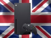 Xbox Series X на фоне флага Великобритании
