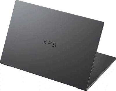 Dell XPS 16, вид сзади, с тёмной отделкой и логотипом XPS
