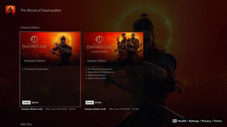 Страница игры «Blood of Dawnwalker» в магазине PlayStation Store.