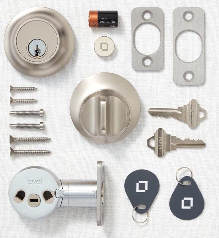Level Lock+ (Matter) поставляется с запасными ключами и монтажным оборудованием. (Источник изображения: Level Home)