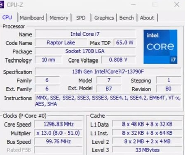 Core i7-13790F CPU-Z (Изображение: wxnod в Twitter)