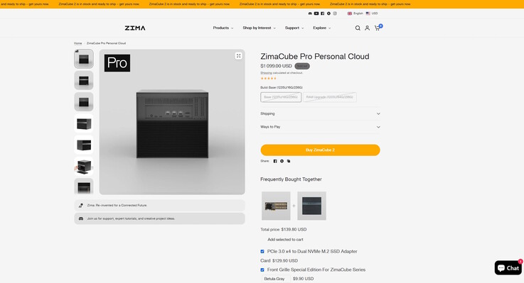На официальном сайте ZimaCube Pro распродана и обычно стоит $1 099 с 16 Гб оперативной памяти