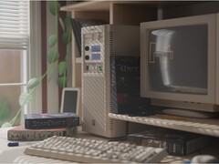 Сборка игрового ПК Maingear Retro98 показана на рабочем столе (Источник изображения: Maingear PR с правками)