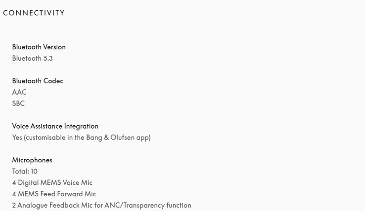 На странице продукции Bang &amp; Olufsen в США теперь указана только поддержка AAC и SBC. (Источник изображения: Bang &amp; Olufsen)