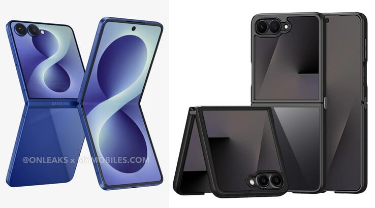 Galaxy Рендеры Z Flip 8 (слева), ранние рендеры корпуса Galaxy Z Flip 8 (справа)