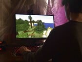 На изображении показан человек, играющий в Minecraft на ПК 