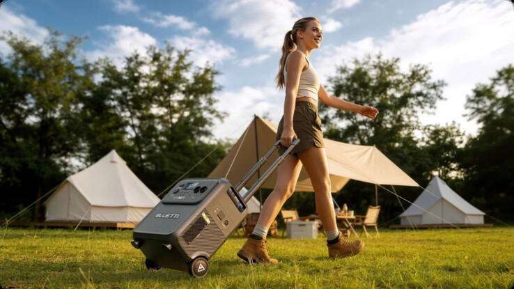 Телескопическая ручка и колеса облегчают транспортировку Bluetti Elite 400.