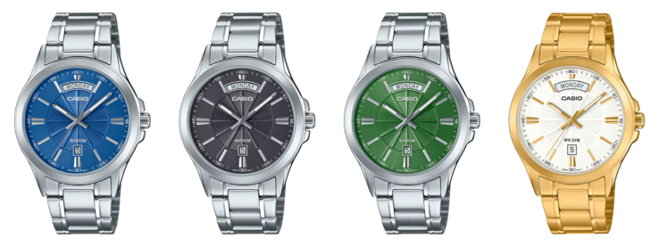 Слева направо: Casio MTP-1381D-2AV, MTP-1381D-3AV, MTP-1381D-8AV и MTP-1381GD-7AV. (Источник изображения: Casio)