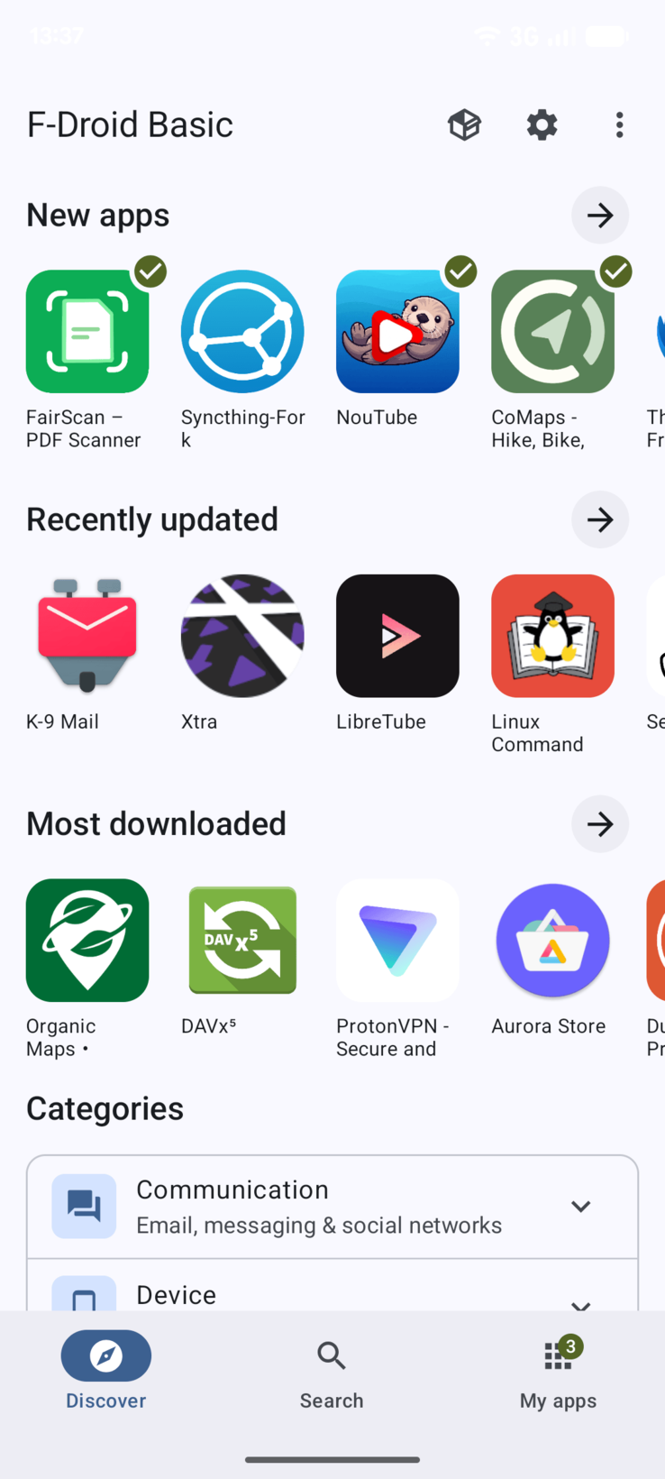 Обновленный интерфейс приложения F-droid